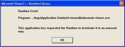remoteviewer.exe terminated in an unusual way