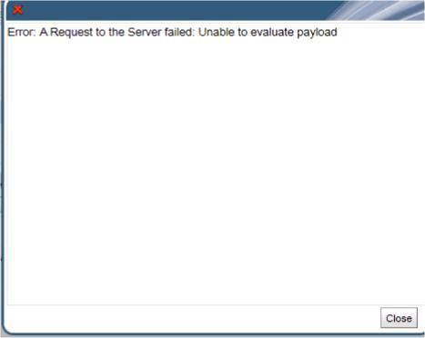 Payload error dialog box