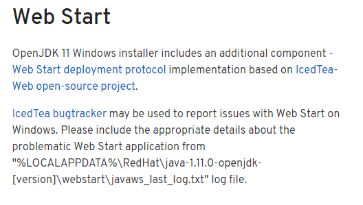 Web Start info OpenJDK 11