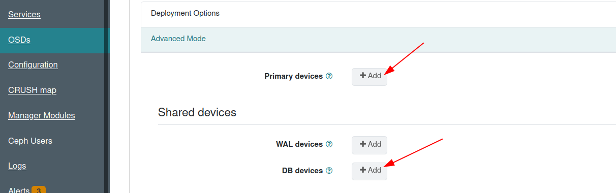 Create OSDs on UI ceph