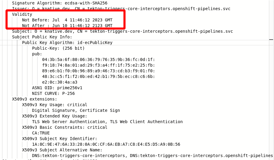 x509 ECDSA verification failure error received in Tekton Eventlistener