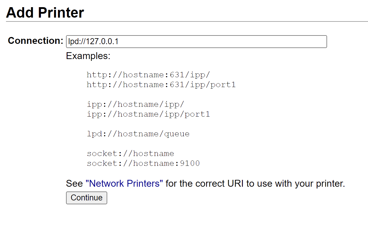Unable to add LPD printer in CUPS  user interface in RHEL 7 Red