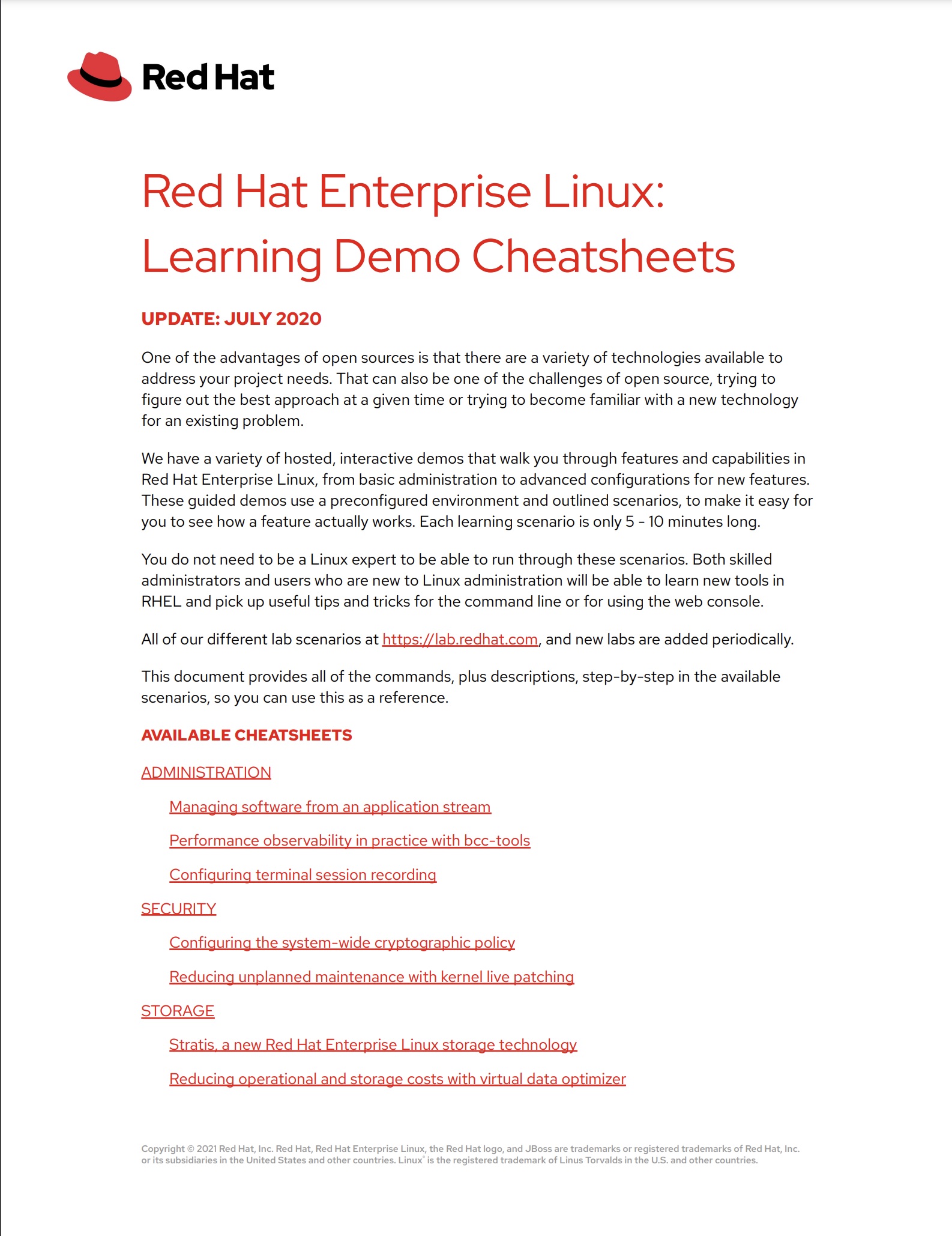 RHEL Demo Lab Cheatsheets Red Hat Customer Portal