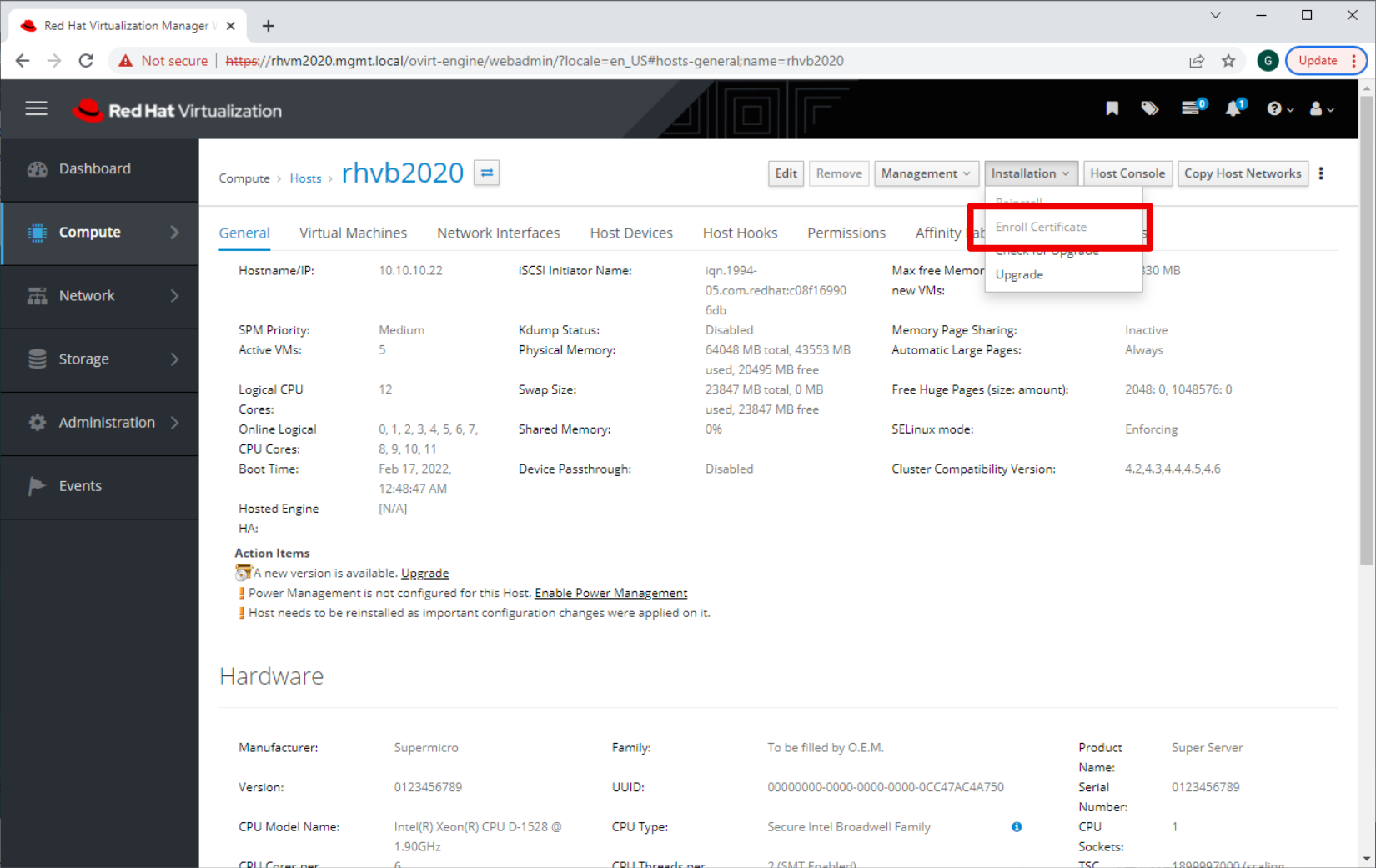 How do I keep Red Hat Virtualization (RHV) host and manager