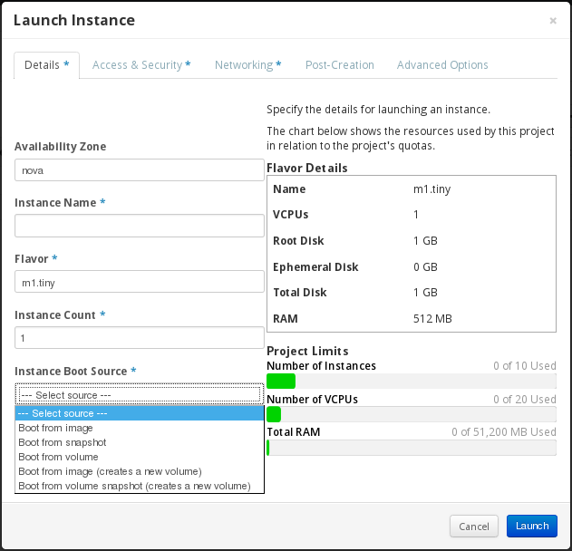 Launch instance