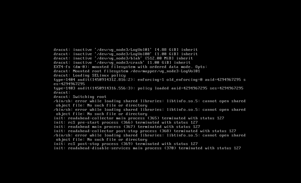 Kernel Panic : /Bin/Sh: Error While Loading Shared Libraries: Libtinfo.So.5  - Red Hat Customer Portal