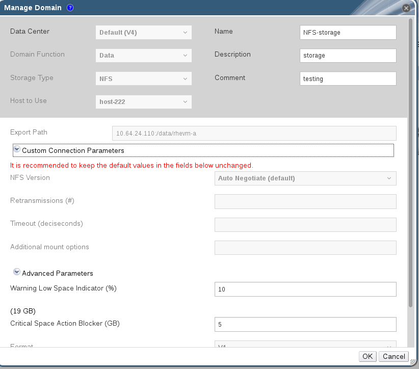 RHV Host Upgrade fails to connect to NFS storage domain. Red Hat