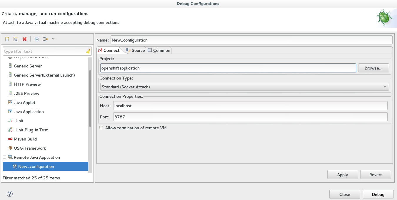 Debug Configuration Ready for Your OpenShift Application