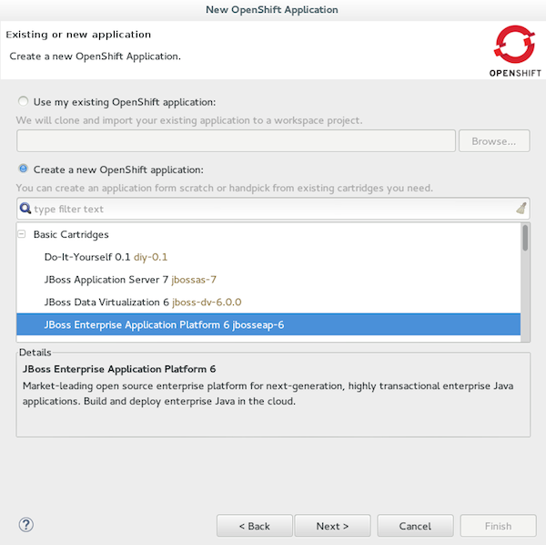 Basic Cartridge Selected for the New OpenShift Online Application