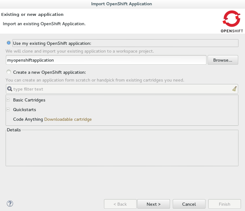 Existing OpenShift Application Information Provided