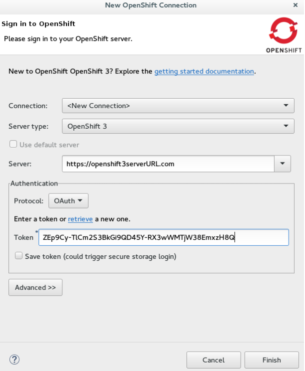 Set up a New OpenShift3 Connection