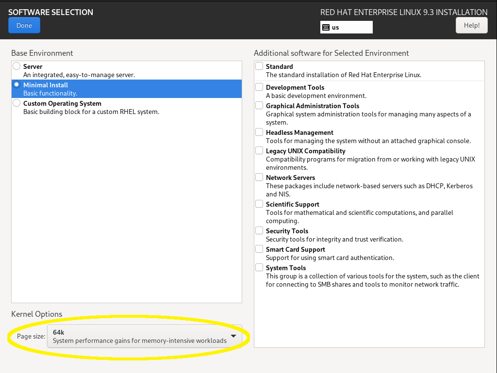 RHEL-9.3 Kernel 64k package selection