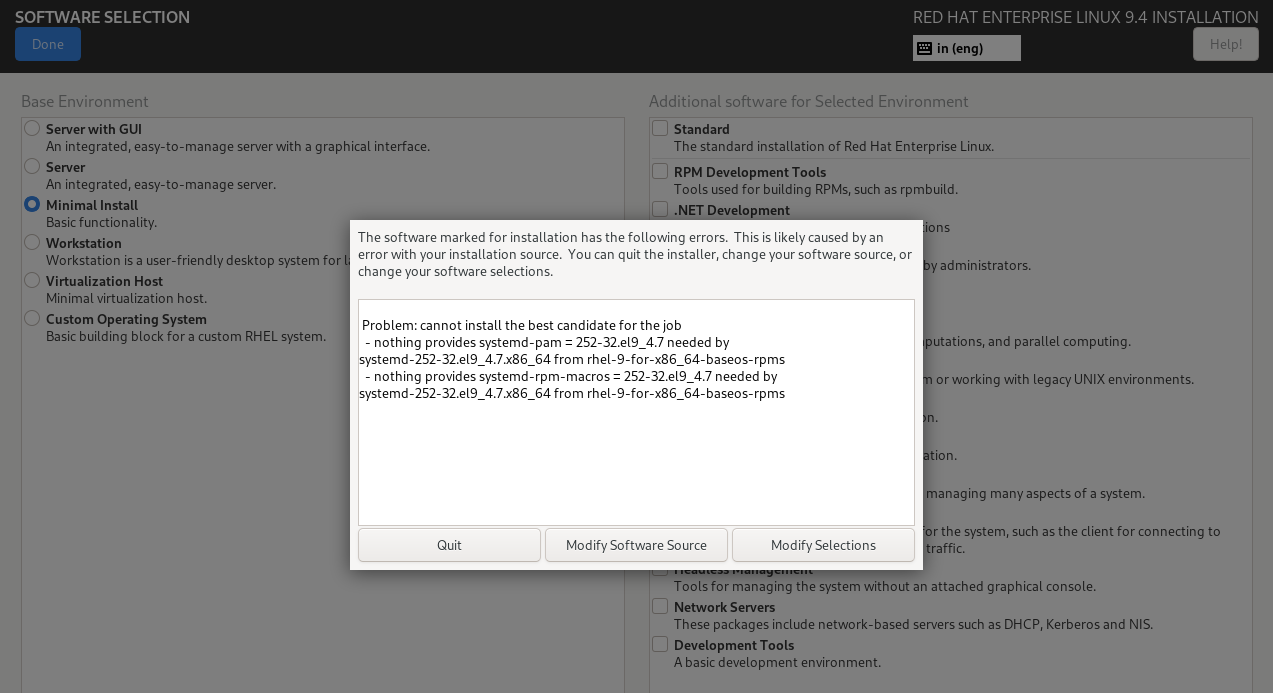 systemd dependency issue in software selection