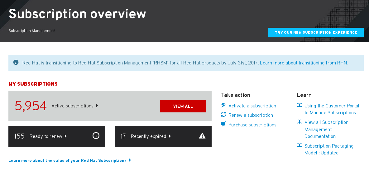 The new RHSM user interface Red Hat Customer Portal