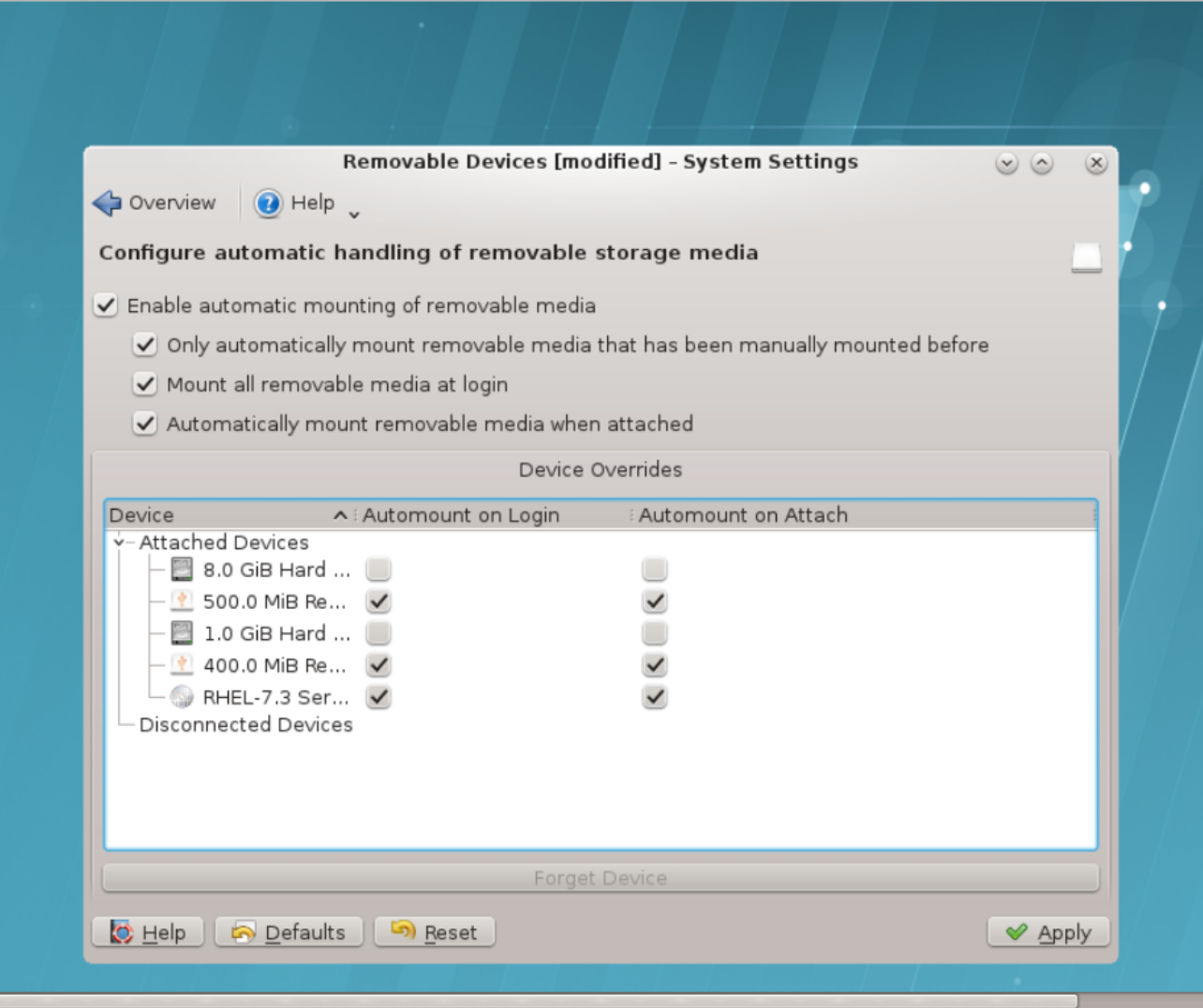 CDROM and USB drives are not mounting automatically in KDE Red Hat
