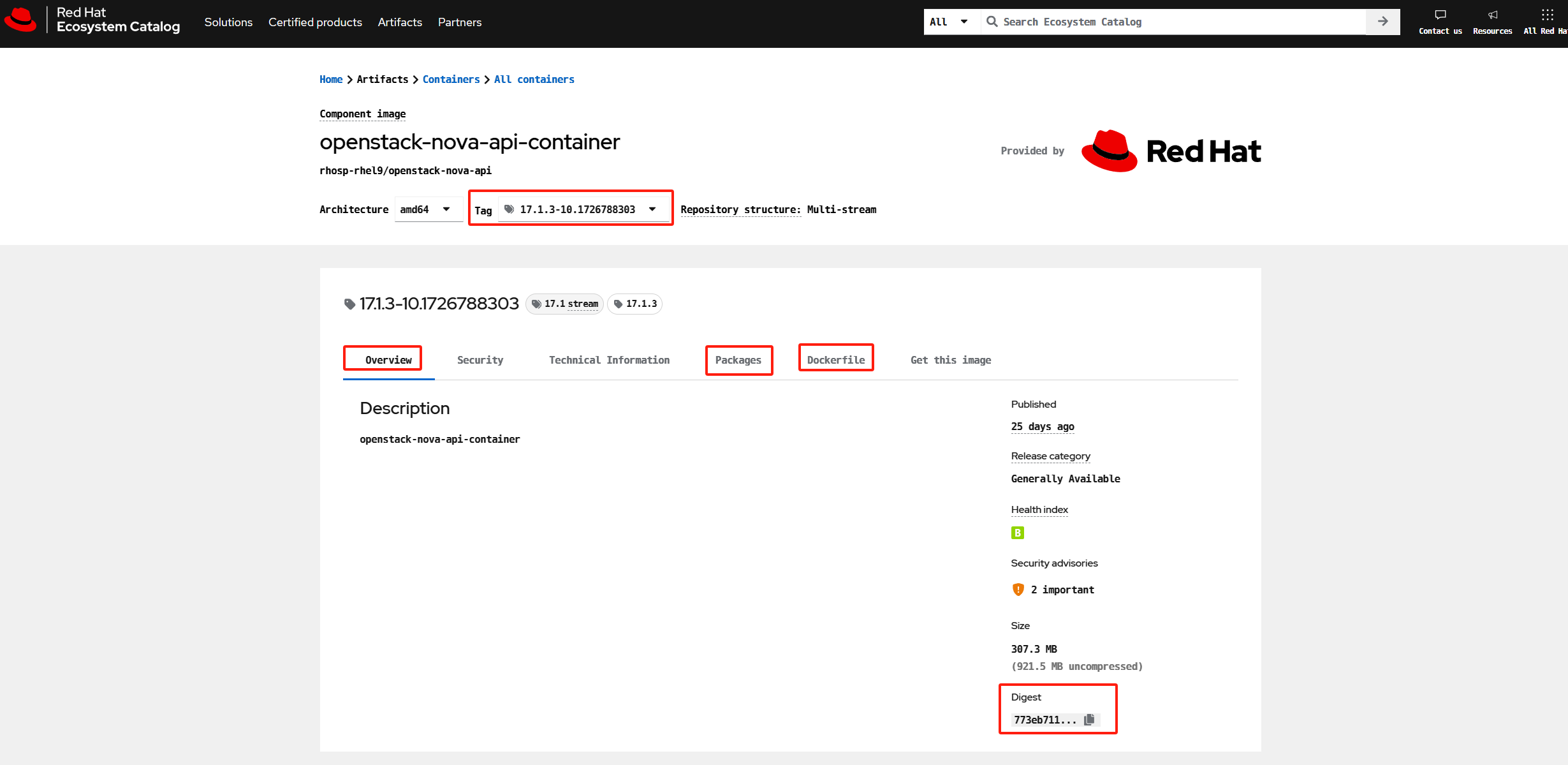 How to search Red Hat OpenStack containers details Red Hat Customer