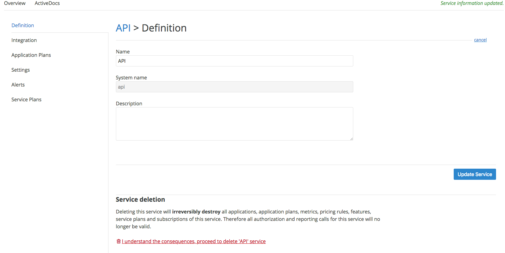 Is there any way to delete a Service from the 3scale admin portal? Red Hat Customer Portal