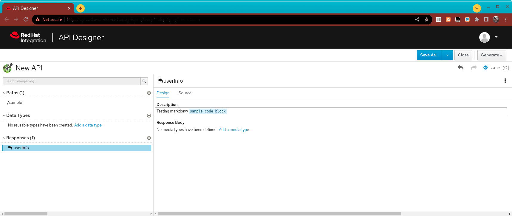 API Designer(apicurito) supports markdown for description Red Hat