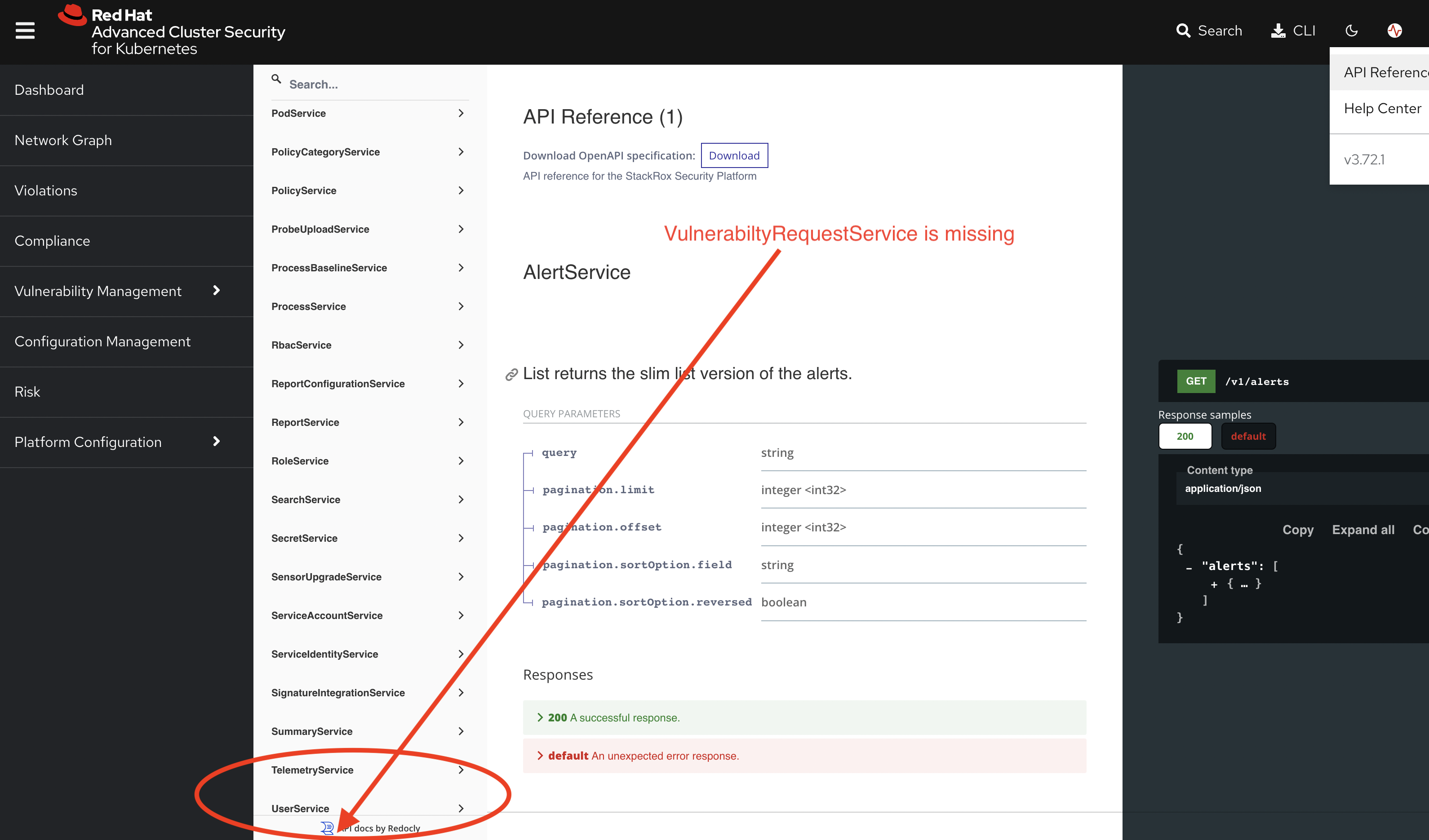 vulnerabilityrequestservice-not-showing-in-api-documentation-red-hat