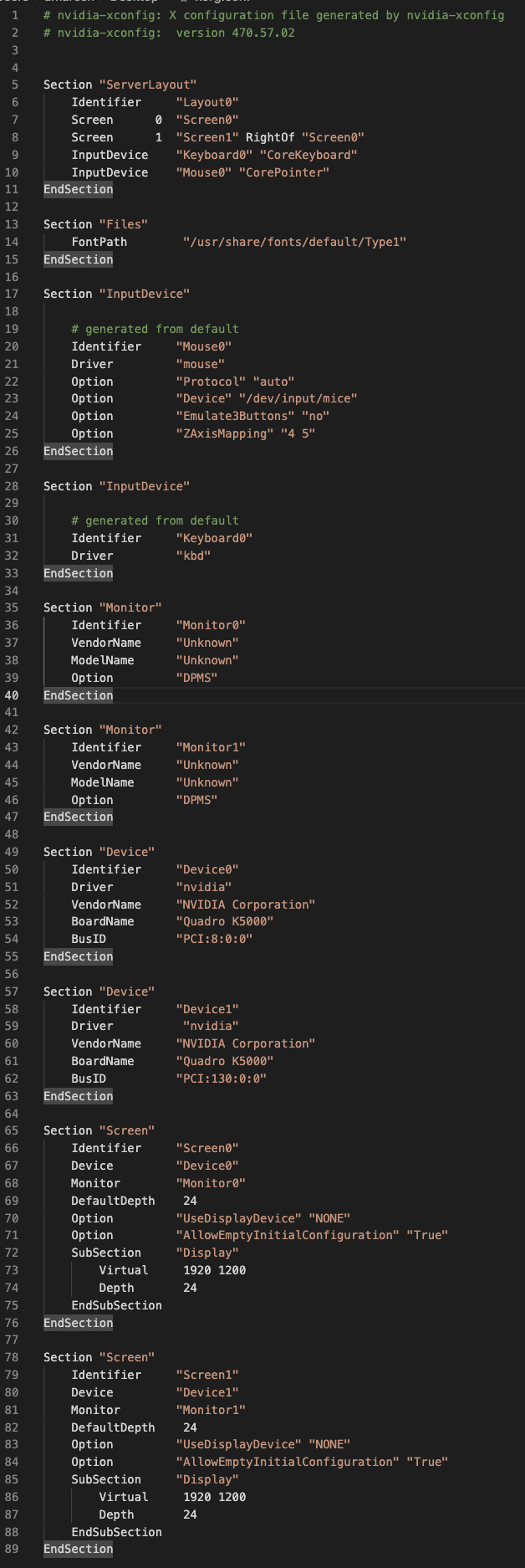 xorg conf file contents