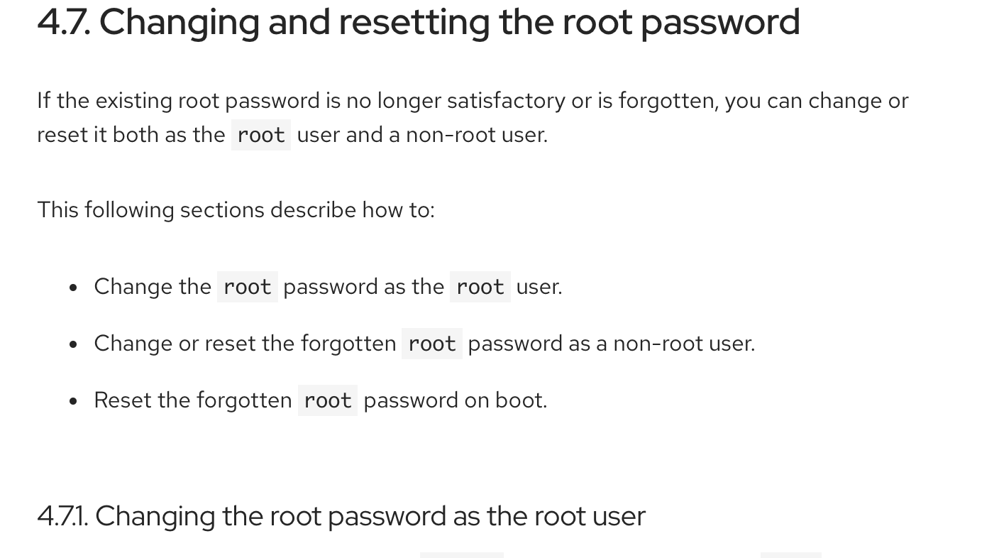 New documentation on how to change and reset the root password