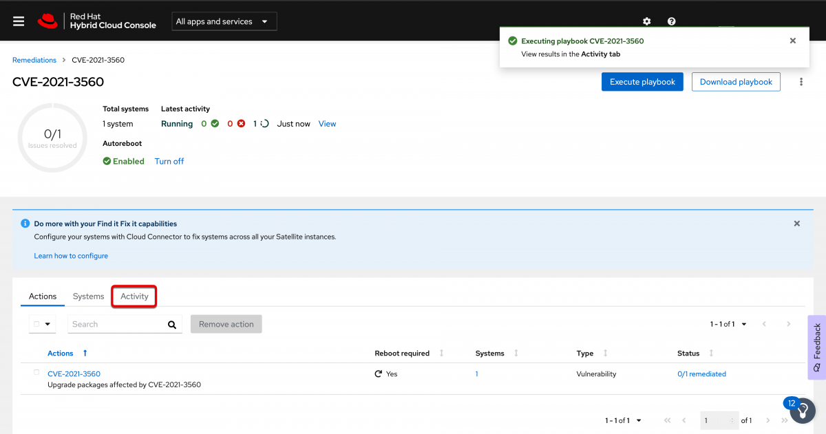 Remediation playbook running