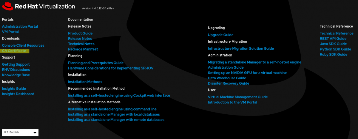 CA Certificate download link on RHV-M UI