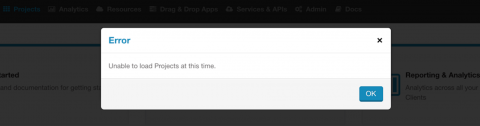 Unable to load Projects at this time
