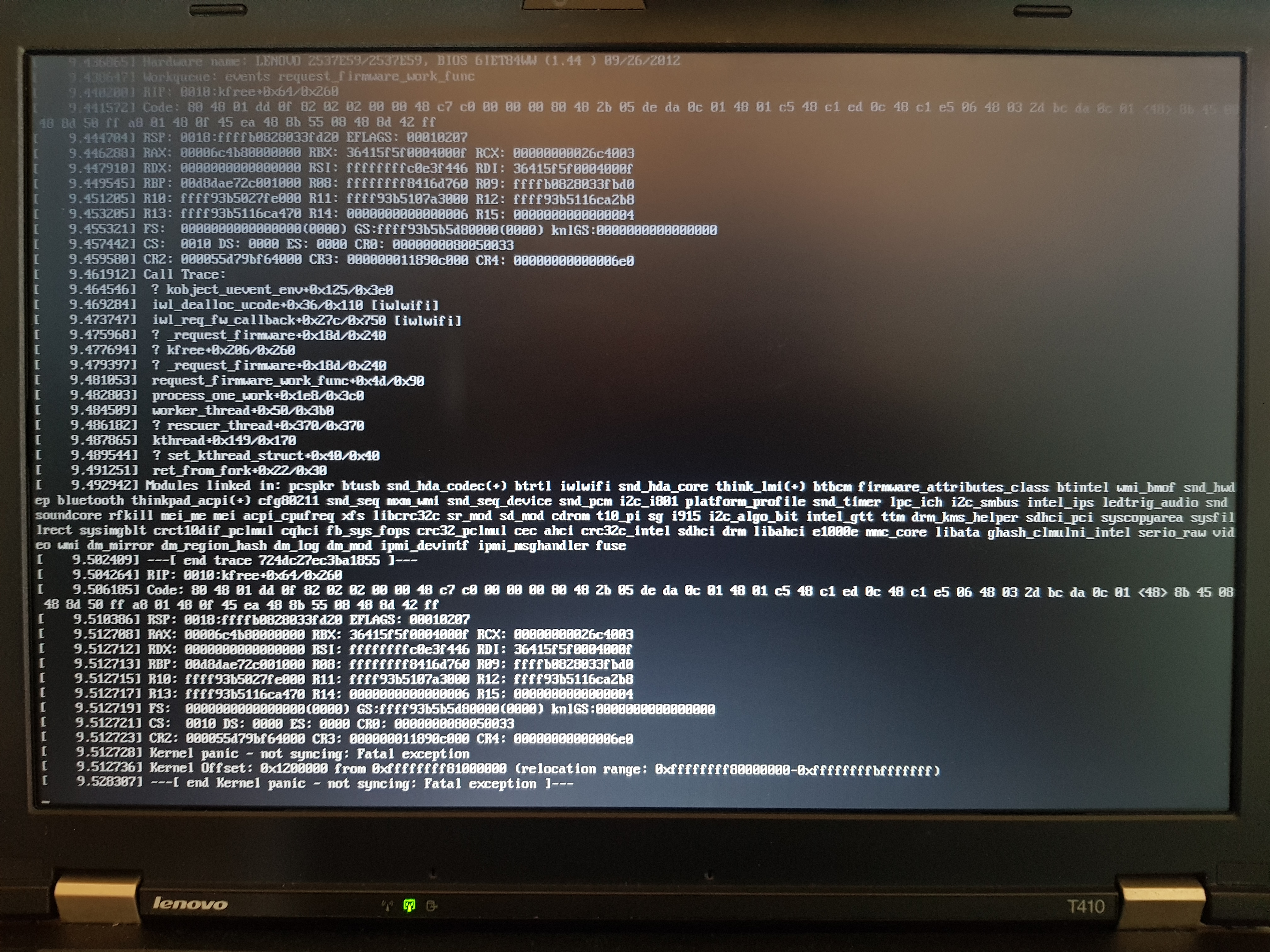Linux kernel panic on Lenovo T410 computer
