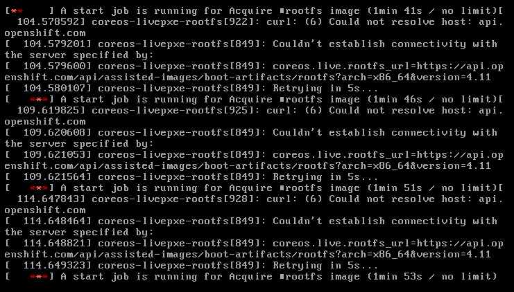 screenshot of failing root file system image download