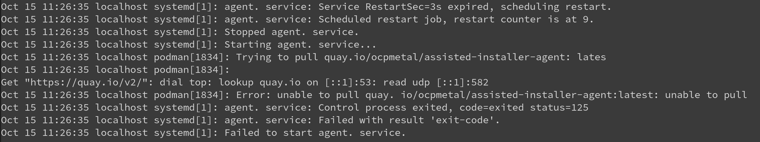 screenshot of agent service log