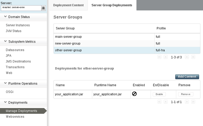 Confirmation of application undeployment from a server group