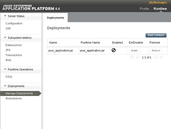 Uploaded deployment on a standalone server instance