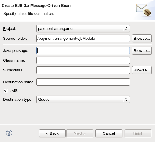 Create EJB 3.x Message-Driven Bean ウィザード