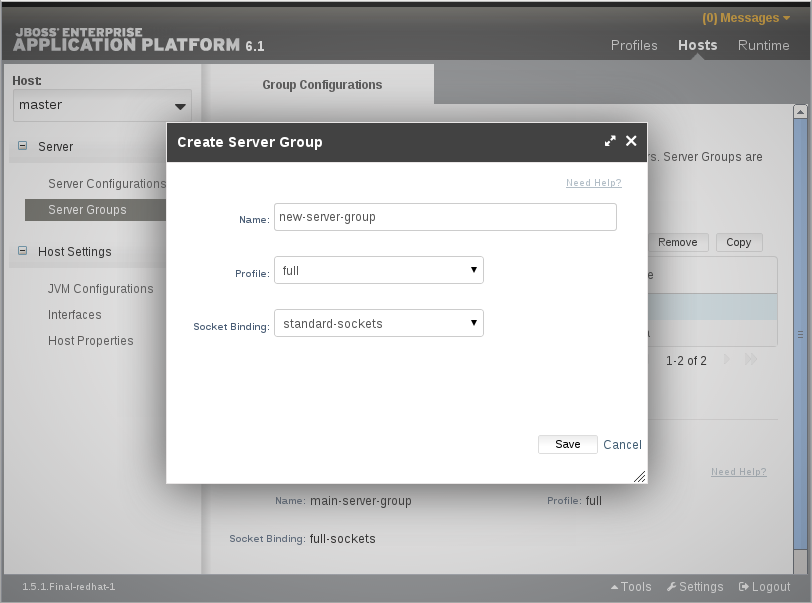 The Create Server Group dialog