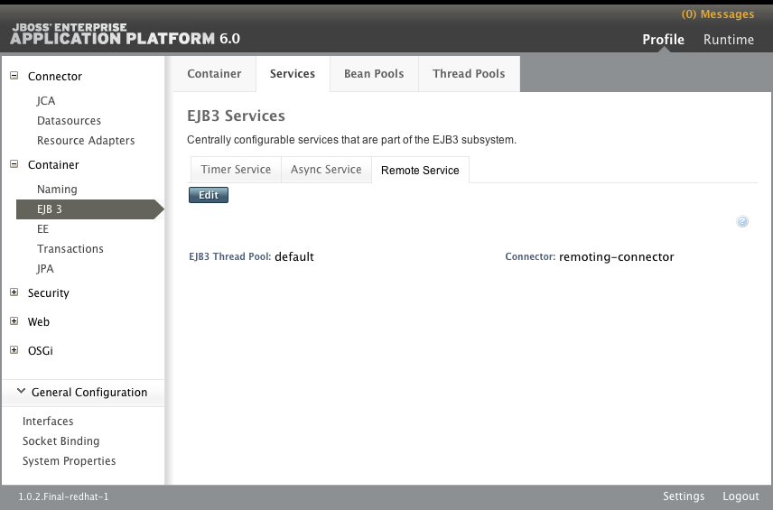 The Remote Service tab of the EJB3 Services panel