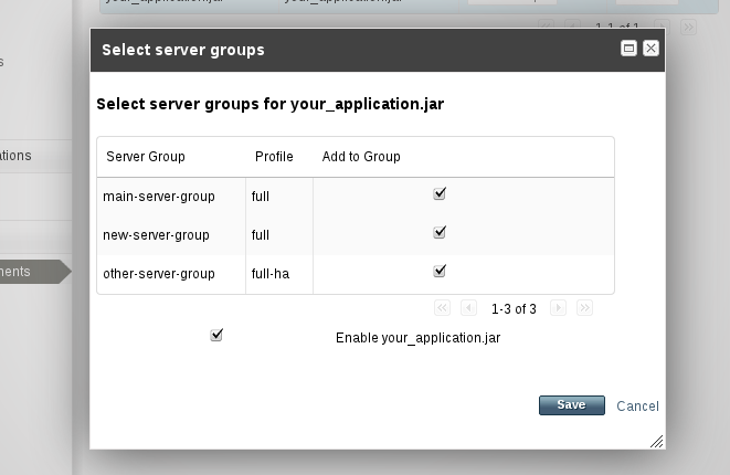 Sélectionnner les groupes de serveurs pour le déploiement de l'application