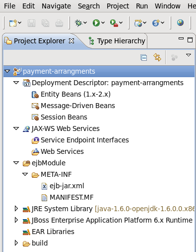 Project Explorer の新規作成された EJB プロジェクト