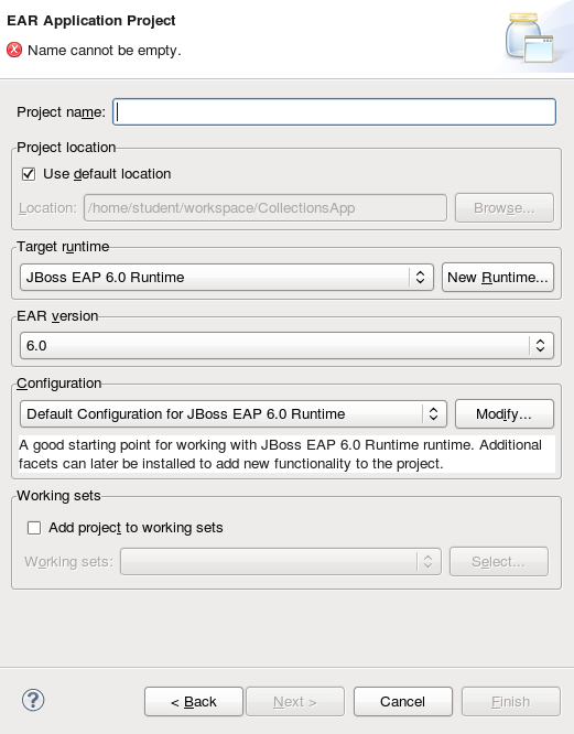 新しい EAR アプリケーションウィザード