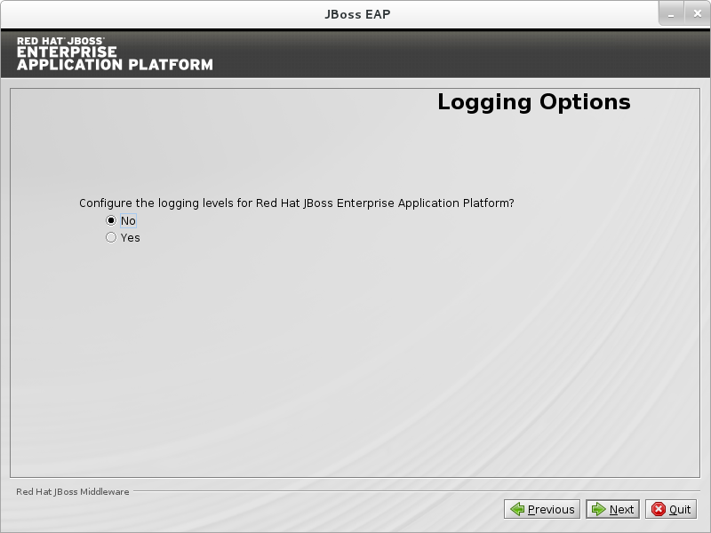 Choose No to skip configuration of logging level.