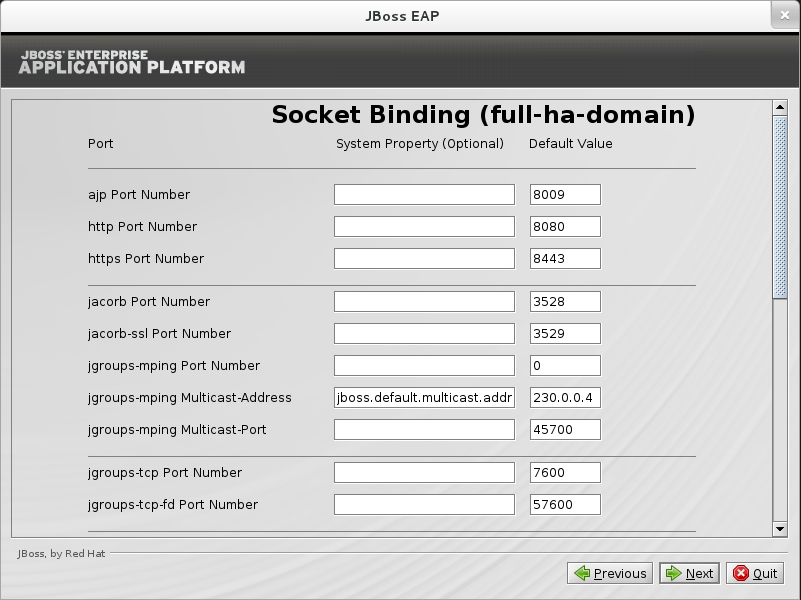 Configure custom socket bindings for full-ha-domain mode.