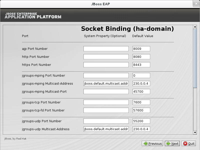 Configure custom socket bindings for ha-domain mode.