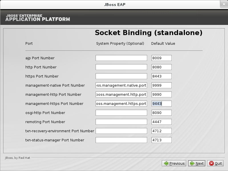 Configure custom socket bindings for standalone mode.