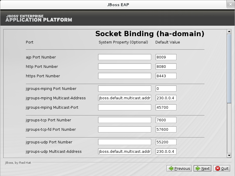 ha-domain モードのカスタムソケットバインディングを設定します。