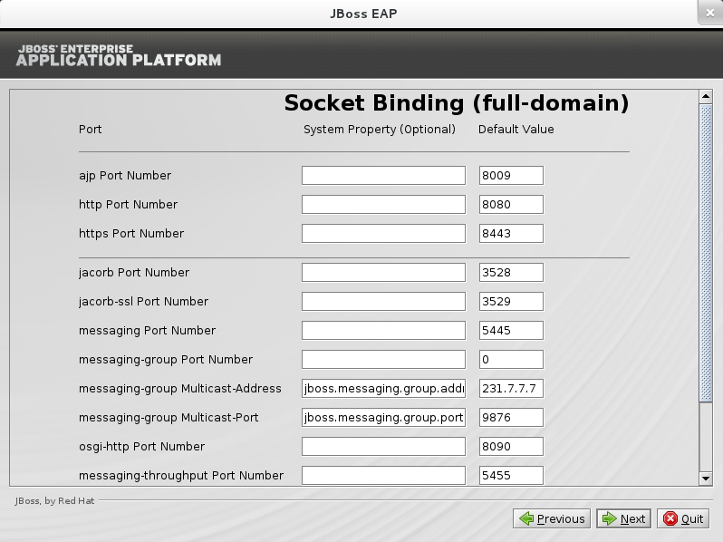 Configure os socket bindings personalizados para o modo full-domain.