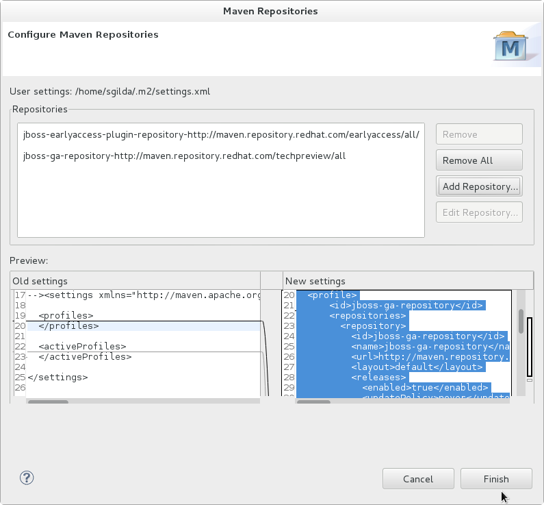 Review Maven profile and repository values.