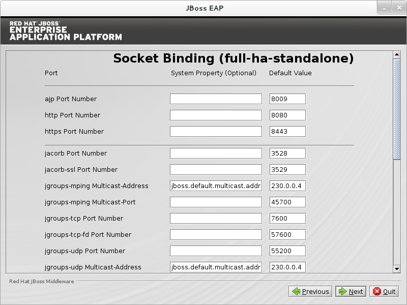 Configure custom socket bindings for standalone full HA mode.