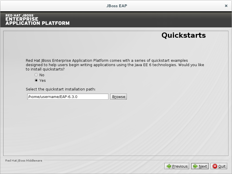 Install the JBoss EAP quickstarts.