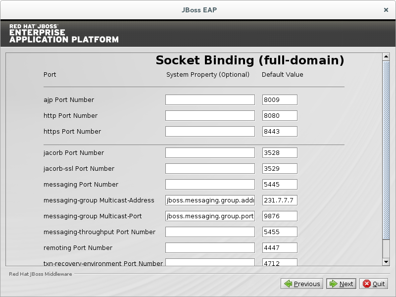 Configure custom socket bindings for full domain mode.