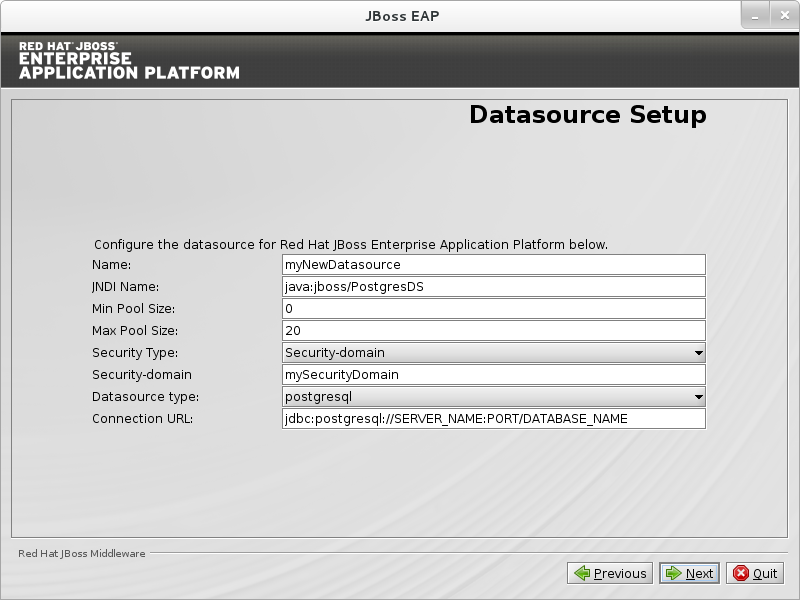 Configure the datasource for the JDBC Driver.